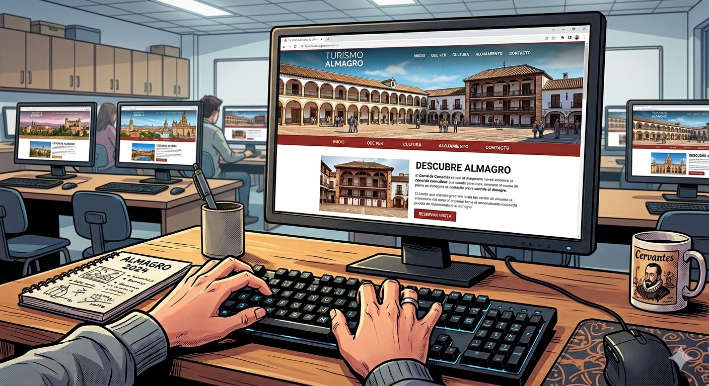 Sala de ordenadores. En las pantallas se ve la consulta de páginas web oficiales. 